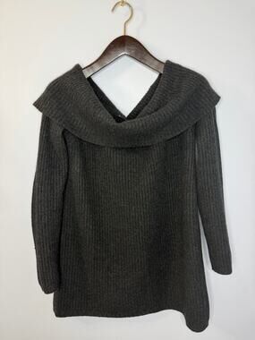 WORTH Wool Cashmere Off Shoulder Ribbed Sweater Grey Women's L